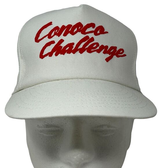 Vintage 90s Conoco Challenge Hat Cap White Oil Gas Petroleum USA Made Snapback - Picture 2 of 9